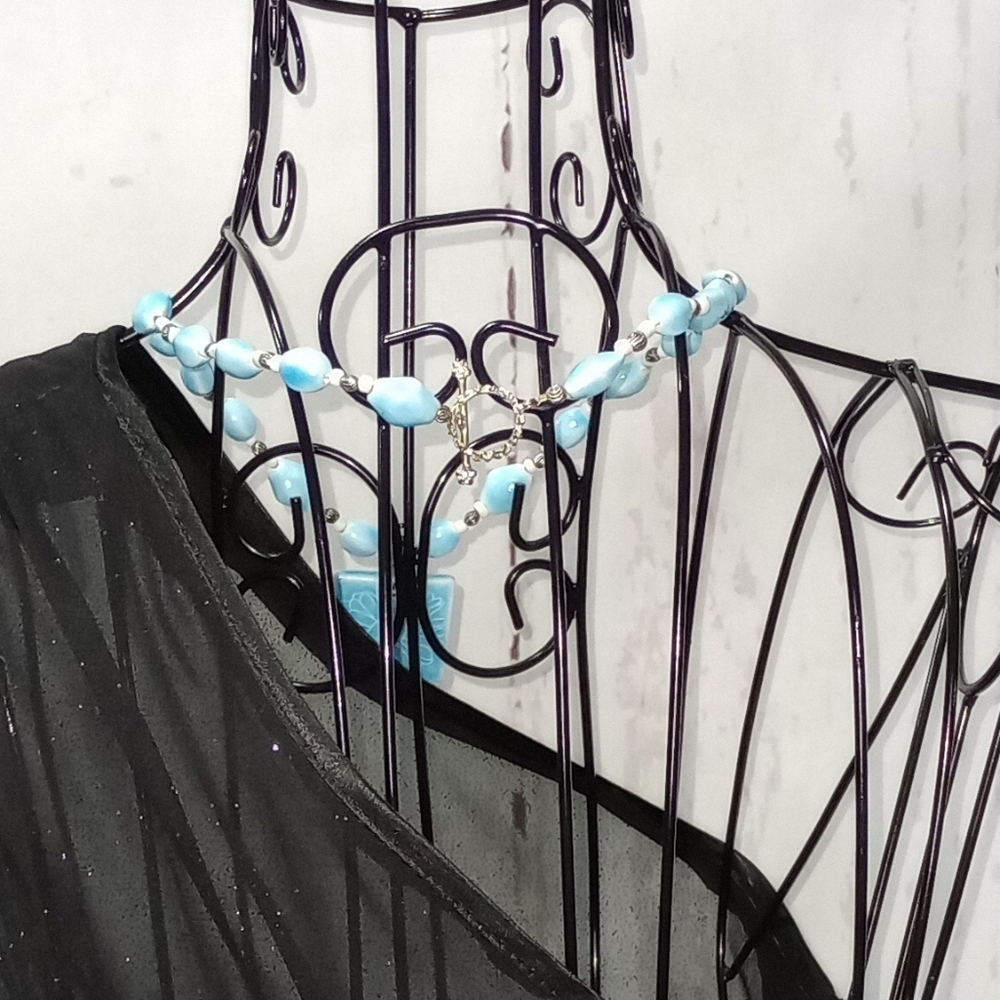 Blue Flower Ceramic Bead Necklace - Picture 3 of 14